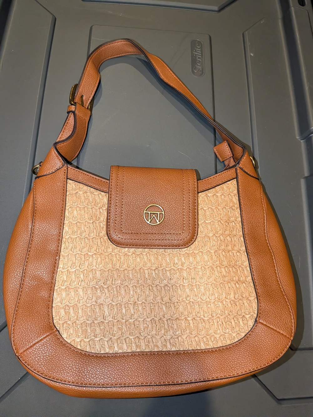 Woven-Front Tan Crossbody Shoulder Bag by Unknown Brand